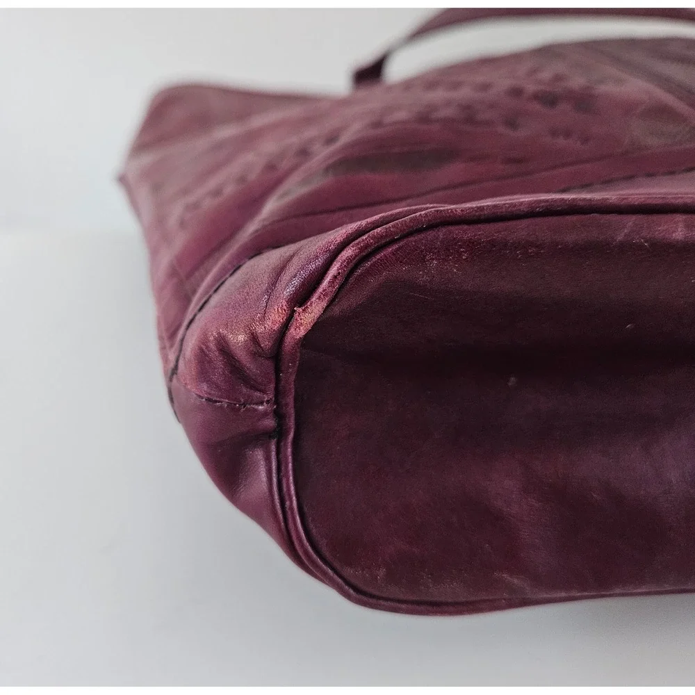 Leaders In Leather Hand-Tooled Tote Bag Burgundy Floral Boho Western Shoulder